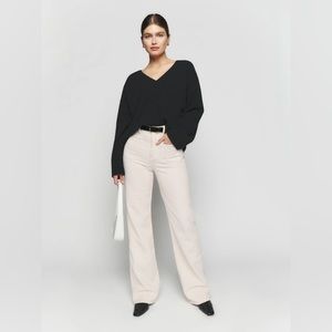 NWT Reformation Alyssa High Rise Wide Leg Corduroy Pants in Bone Size 28